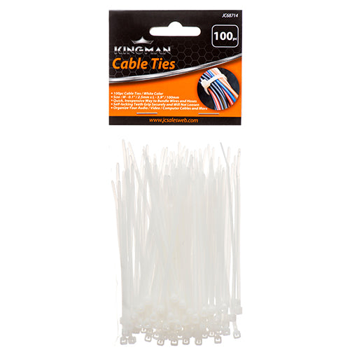 kingman cable ties - 3.9 x 0.1 - 18lbs - white  -- 24 per box