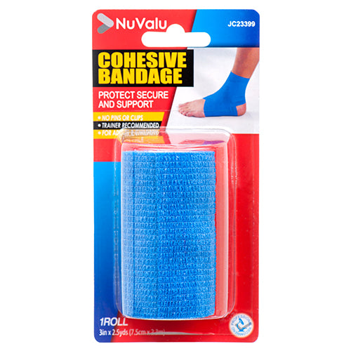 nuvalu cohesive bandages - blue - 3in x 2.5yds -- 24 per case