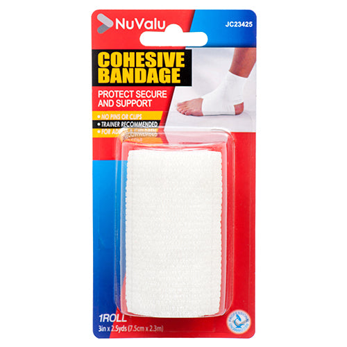 nuvalu bandage cohesive 3in x 2.5yds - white -- 24 per case