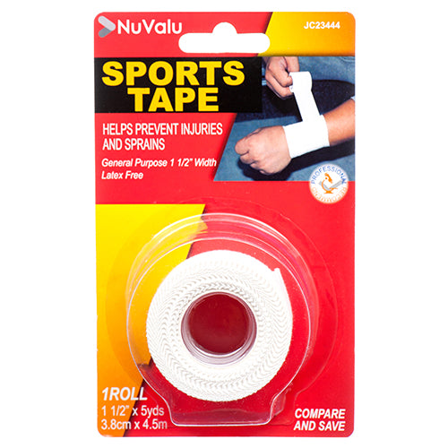 nuvalu sports tape - 38mm x 4.5m - white -- 24 per case