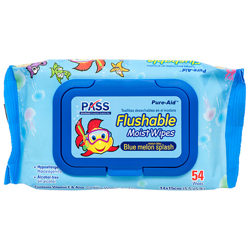 pure-aid flushable wipes - blue -- 24 per case