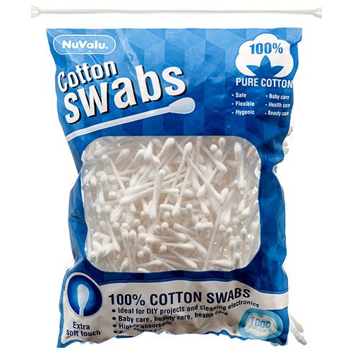 nuvalu cotton swabs 1000 ct w/zip bag -- 36 per case