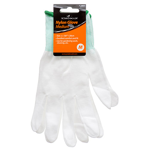 kingman nylon glove medium white / green - bulk  -- 24 per box