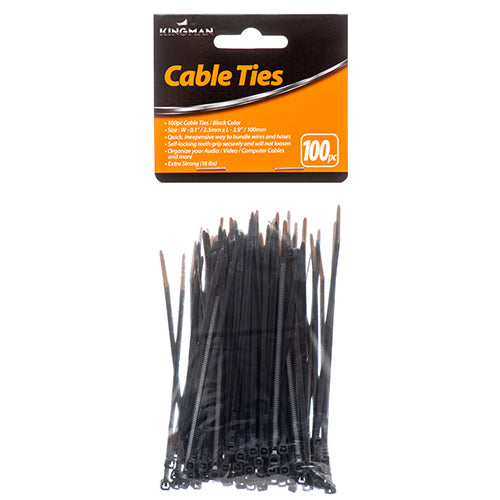 kingman cable ties - 100ct - 3.9 x 2.5mm - black -  -- 24 per box