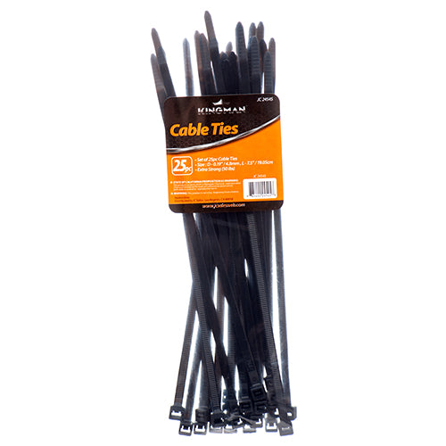 kingman cable ties - 50lbs - 7.5x4.8mm - 25pc - black  -- 24 per box