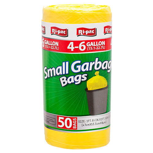 small garbage bags - 50ct 4-6gal yellow -- 24 per case