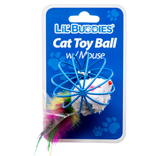 lil buddies cat toy ball with little mouse -- 24 per box