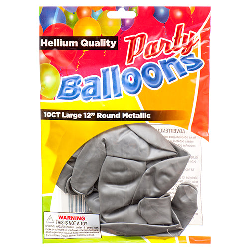 bulk metallic silver balloons - 12 in - 10ct -- 12 per box