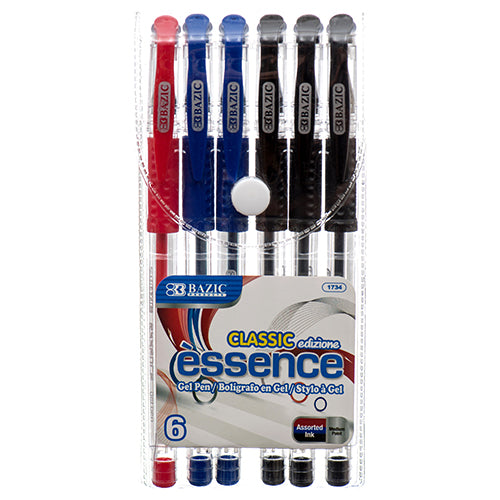 bazic essence gel pens with cushion grip -  assorted colors -- 24 per box