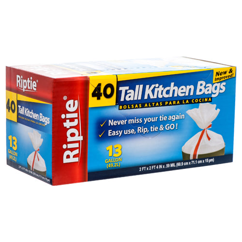 riptie tall kitchen trash bags - 13gal - 12pk -- 12 per case