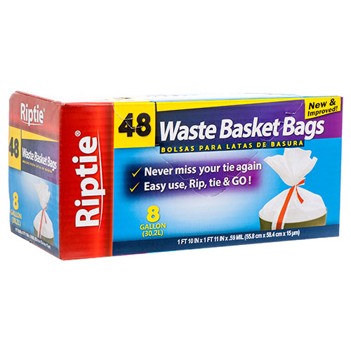 riptie trash bag waste baskets 8 gallons - 48 count -- 12 per case