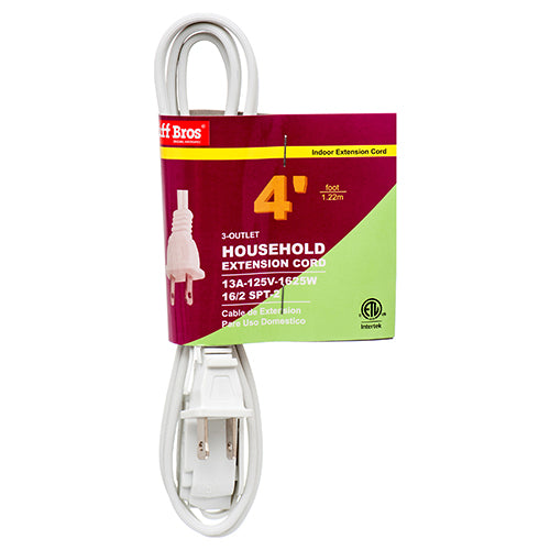 etl certified 4ft white extension cord - bulk  -- 25 per box