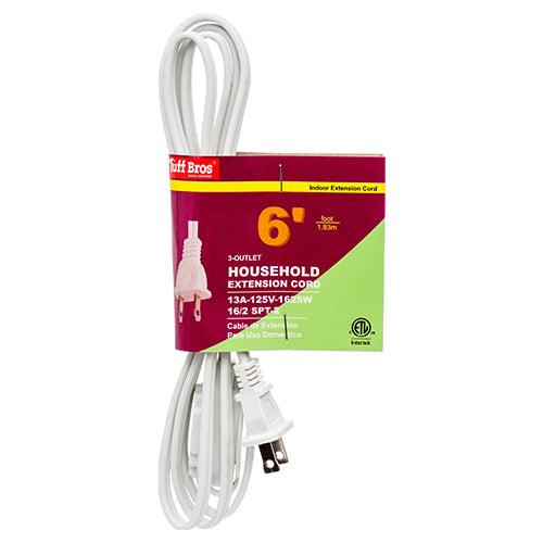 6ft extension cords - white - etl listed - 50/pack -- 25 per box