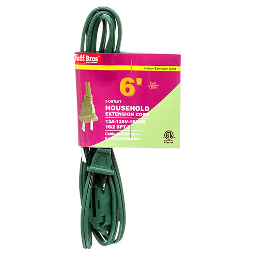 6ft green extension cord - etl certified -- 25 per box