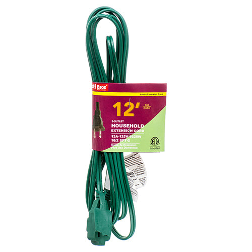 12ft green extension cords - etl certified - bulk -- 25 per box