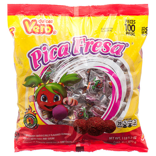 vero pica fresa mexican candy - strawberry flavor - 100ct -- 8 per case