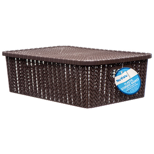 nuvalu plastic storage basket with lid - rectangle 14 x 9.6 x 4.5 - assorted colors -- 24 per case