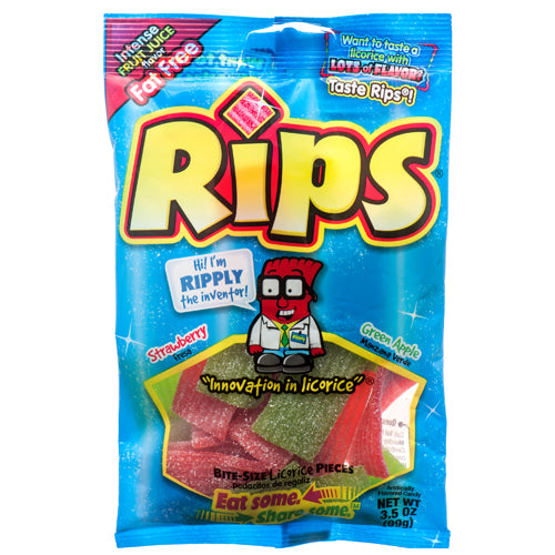 rips sour candy - strawberry & green apple -- 12 per case