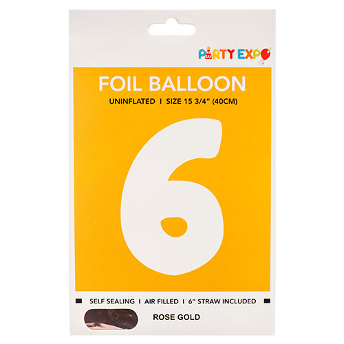 rose gold foil number 6 balloons - 15.75 inch - 500 pack -- 10 per box