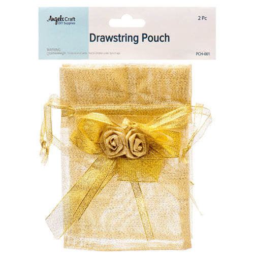 gold drawstring craft pouches - bulk 300 -- 12 per box