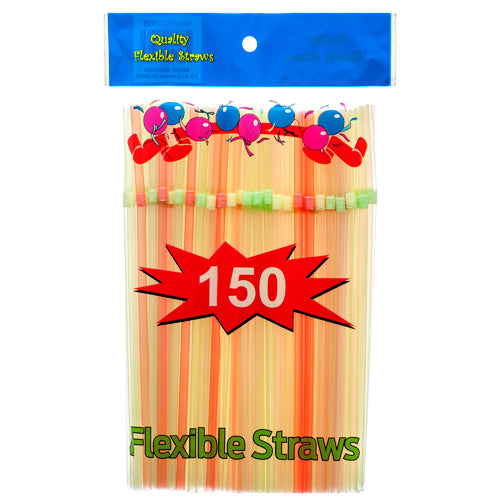 flexible neon color drinking straws - party supplies -- 36 per case