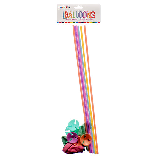 party balloons with sticks - assorted colors -  -- 12 per box