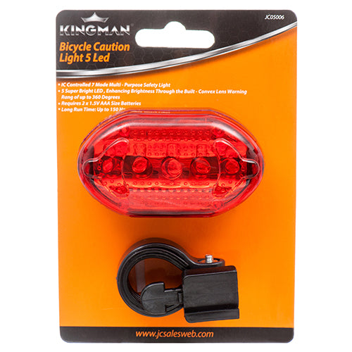 kingman bicycle tail light 5 led - waterproof -- 24 per case