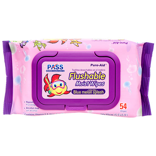 pure-aid flushable wipes - 54ct - pink -- 24 per case