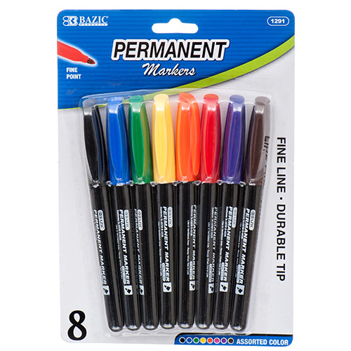 bazic permanent markers - 8 assorted colors  -- 24 per box