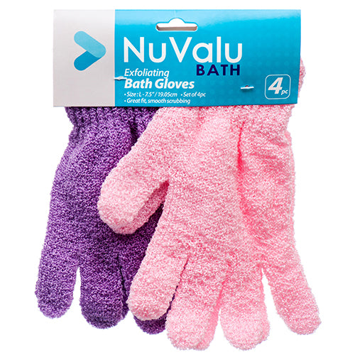 nuvalu exfoliating bath gloves - 4 piece - assorted colors -- 24 per box