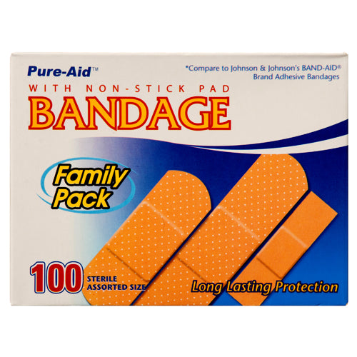 pure-aid assorted bandages  100 count   -- 12 per box