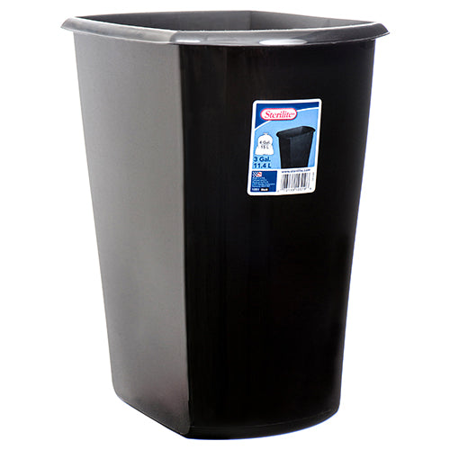 sterilite 3 gallon wastebaskets - black -- 6 per case