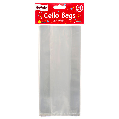 nuvalu clear cello bags - 40ct - 9x4x2.5  -- 24 per box