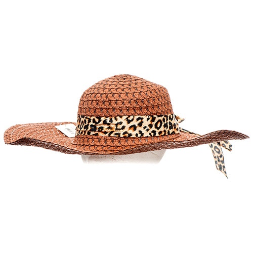 summer hat w leopard ribbon asst color -- 12 per box