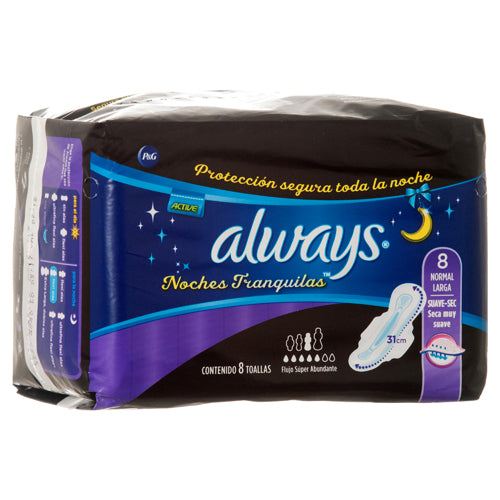 always maxi pads suave noches tranquilas - 8 ct -- 12 per case