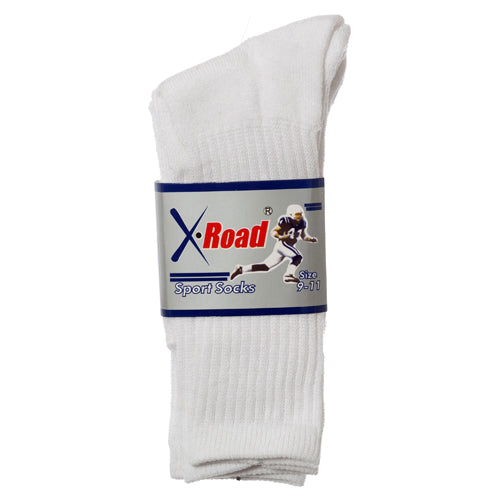 sport socks for men - 2 pair crew all white 9-11  -- 6 per box