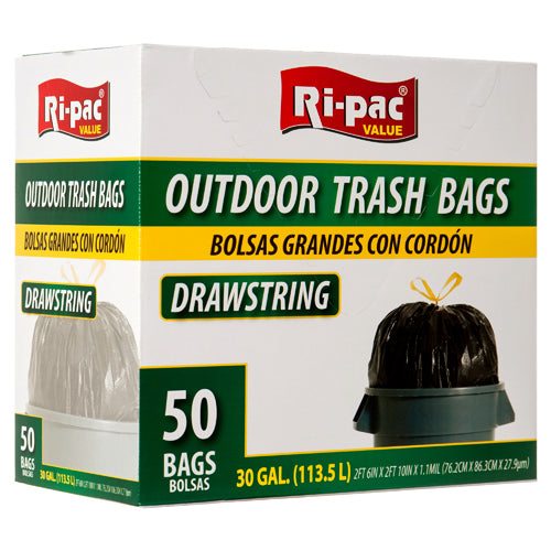 ri-pac outdoor trash bags - 50ct - 30gal -- 4 per case