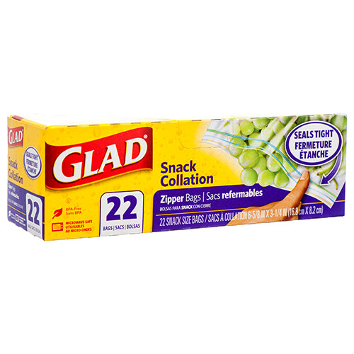 glad snack zipper bags - 22ct -- 12 per case