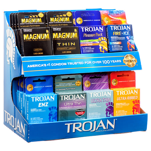 trojan condom assorted display - 3 pack -- 32 per case