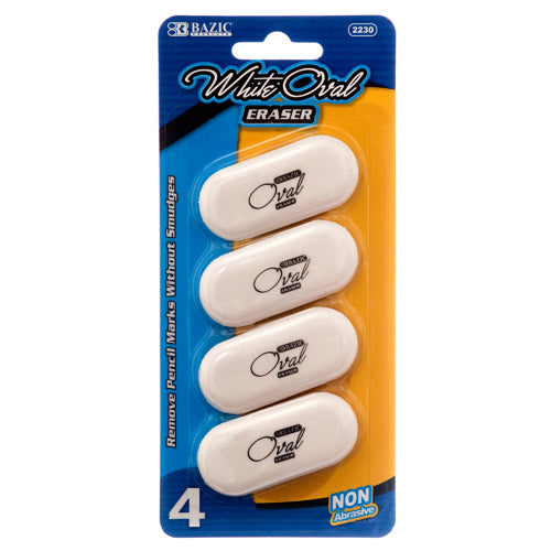 #2230 #bazic 4pc oval design white color erasers -- 24 per box