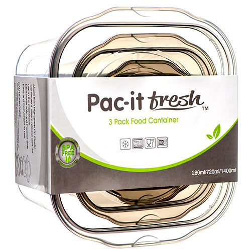 pac it fresh food container square 3 pcs set 280 720 1400ml -- 48 per case