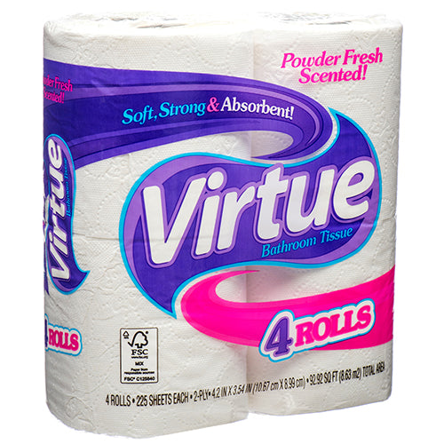 virtue bath tissue 4pk 225ct powder scent  -- 12 per case