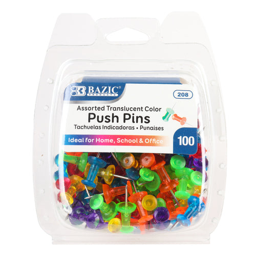 push pin transparent 100 ct assorted color  -- 24 per box