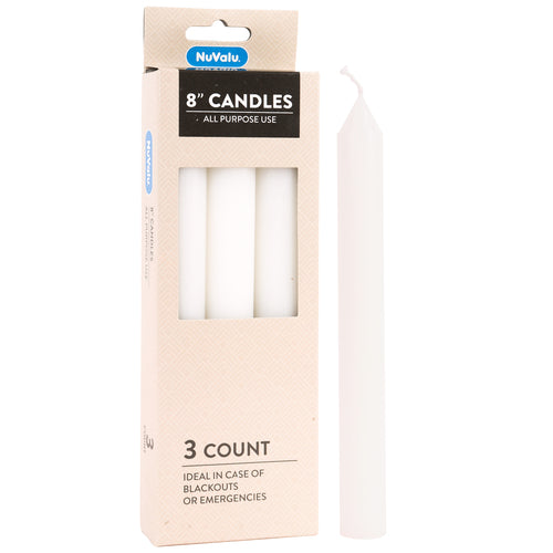 nuvalu candle all purpose 8 - 3ct - white - bulk  -- 48 per case