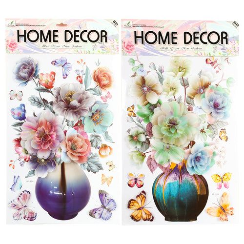 flower & butterfly wall decor stickers - assorted colors & designs - aa pack -- 24 per box