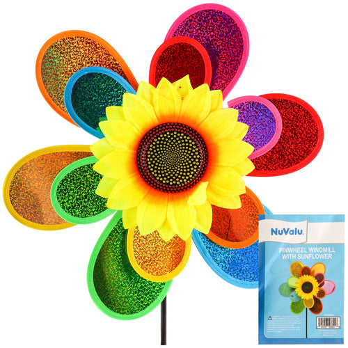 nuvalu garden decor - pinwheel windmill sunflower -- 12 per box