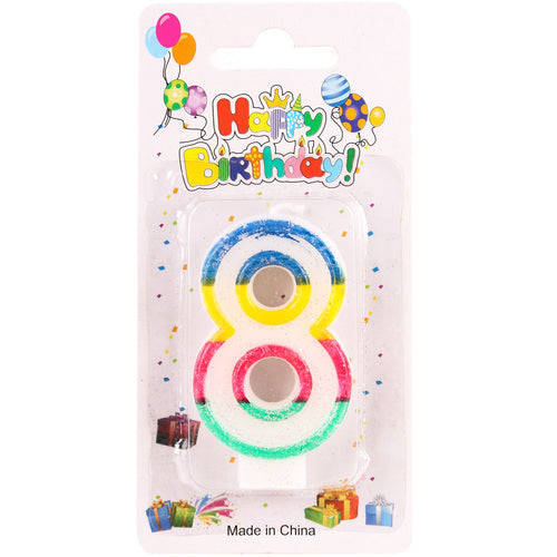 number 8 birthday candles - bulk  -- 12 per box