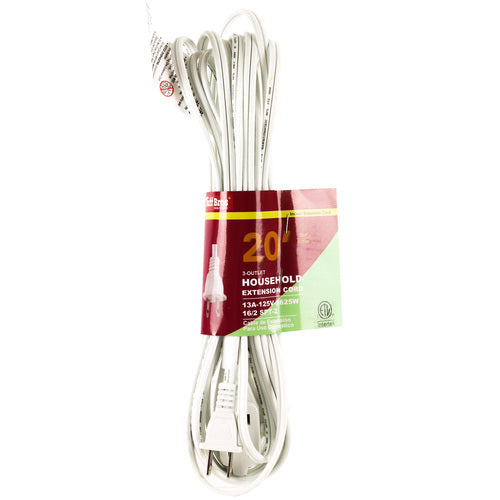 20ft white extension cord - etl approved - bulk -- 25 per box