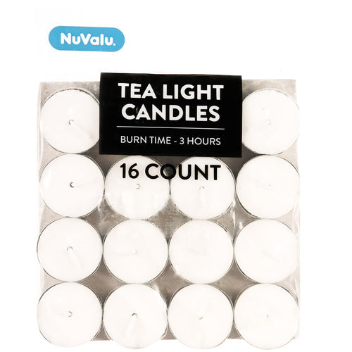 nuvalu tealight candles - unscented - 16ct - white -- 48 per case