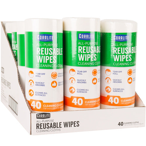 coralite all-purpose reusable wipes - 40ct -  -- 12 per case